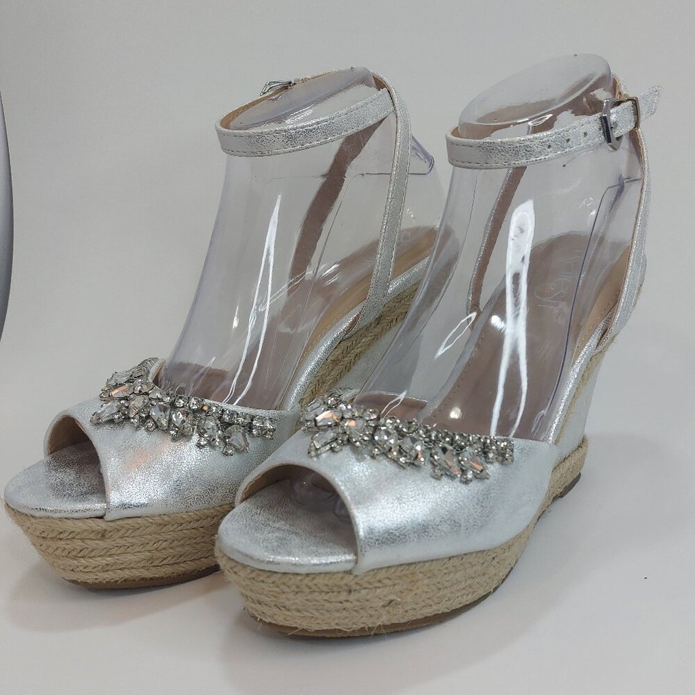 Refresh Beverly Silver Rhinestone Wedges Women's Size 7.5